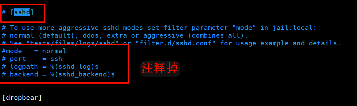 注释原本的sshd配置